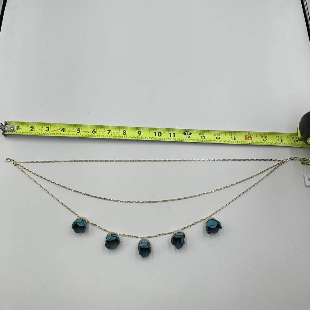 BaubleBar Triple Layer Gold Tone Turquoise Leather Tulip Flower Charm Necklace N